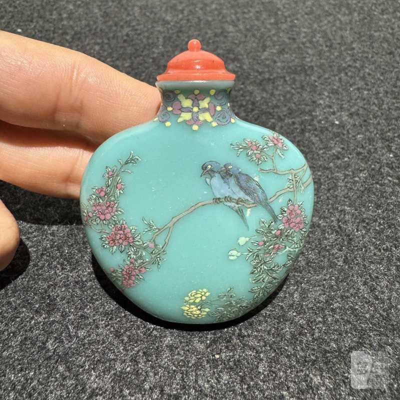 清 料胎画珐琅双鸭图鼻烟壶 - 图3
